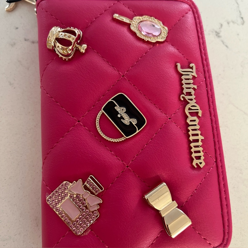 Juicy Couture Fuchsia Quilted Card Holder with Gold Accents